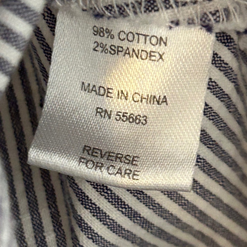 FOR CYNTHIA Petite Striped A-Line Button Front Skirt Navy White Classic Coastal - Picture 6 of 8